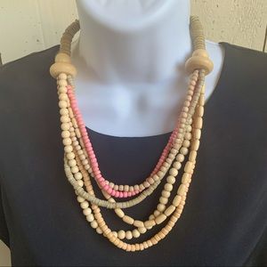 Vintage Wood Bead Boho Necklace